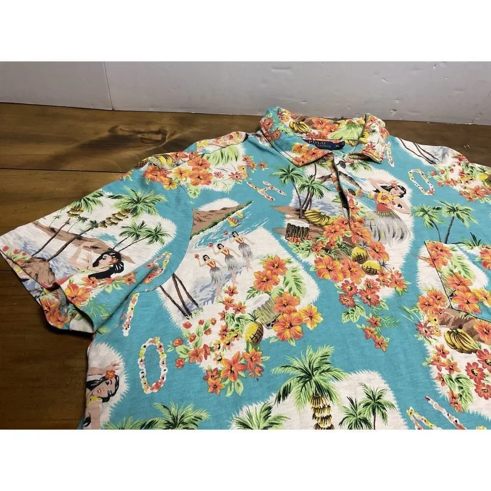 Polo Ralph Lauren Hawaiian Polo Mens XL Floral Hula Girls All Over Print
